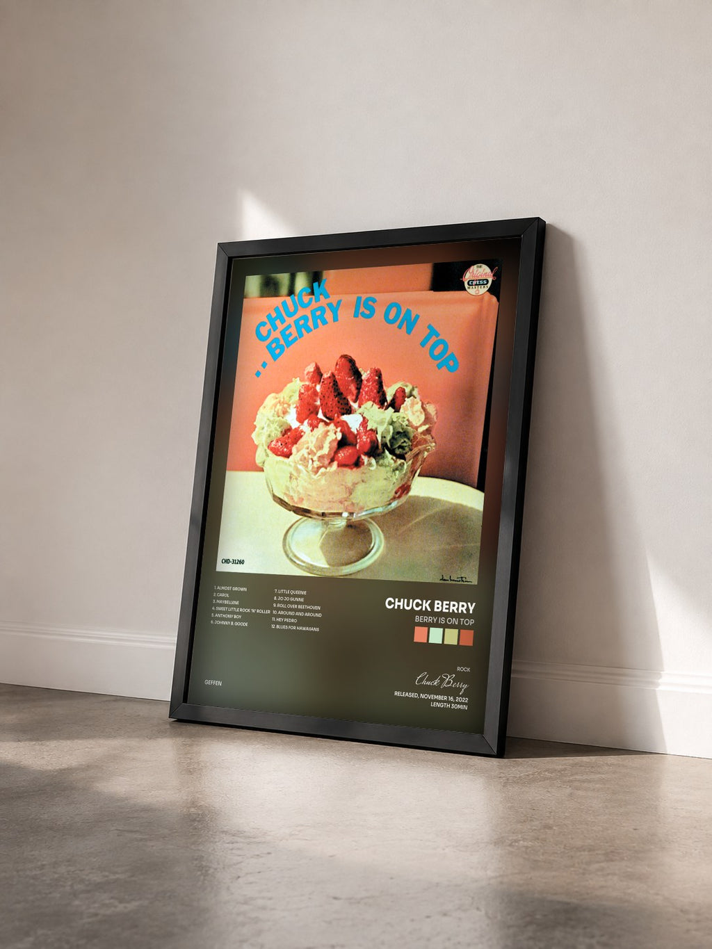 #noir Tableau de l'album Berry Is On Top de Chuck Berry vu de trois quarts, cadre noir