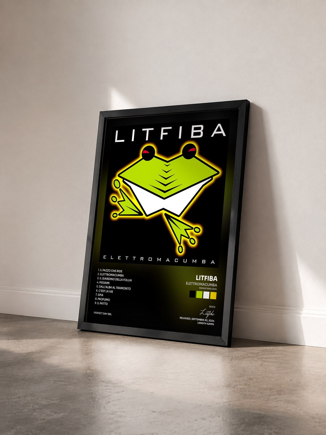 #noir Tableau de l'album Elettromacumba (Remastered 2024) de Litfiba vu de trois quarts, cadre noir