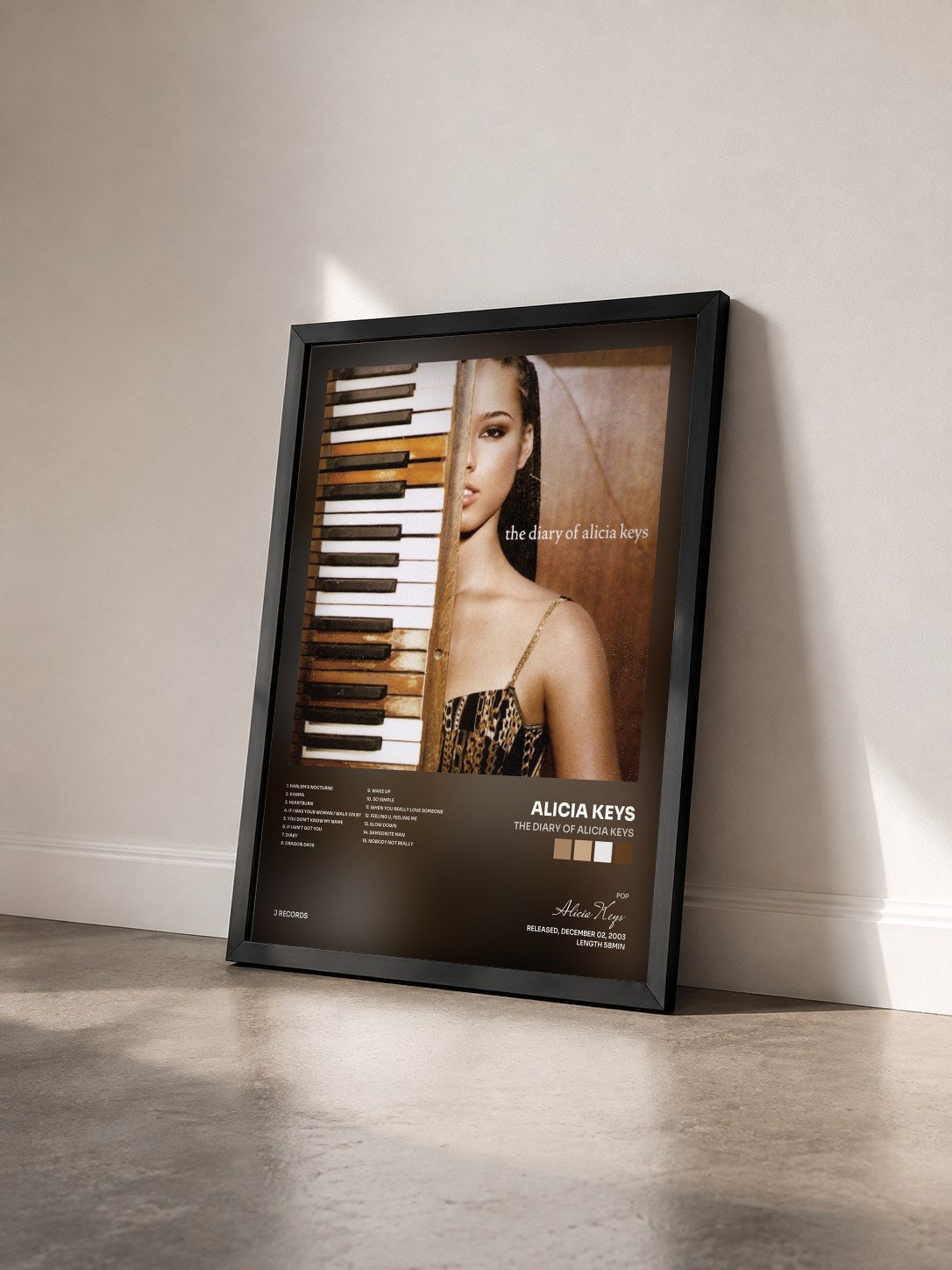 #noir Tableau de l'album The Diary Of Alicia Keys de Alicia Keys vu de trois quarts, cadre noir