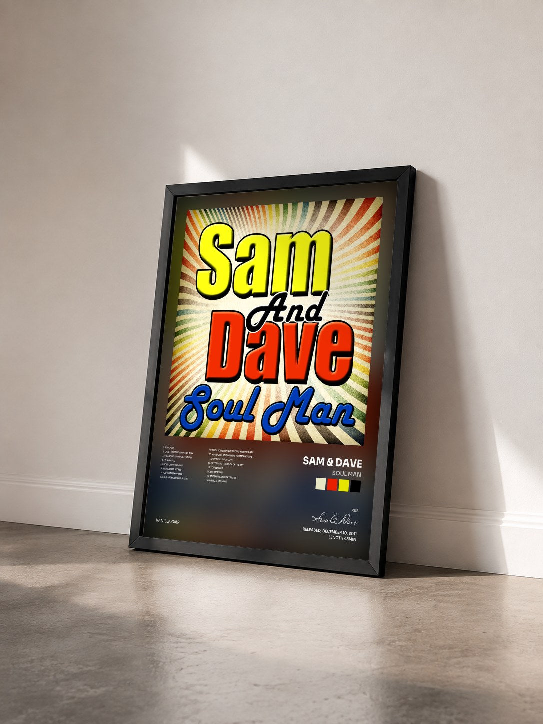 #noir Tableau de l'album Soul Man de Sam & Dave vu de trois quarts, cadre noir