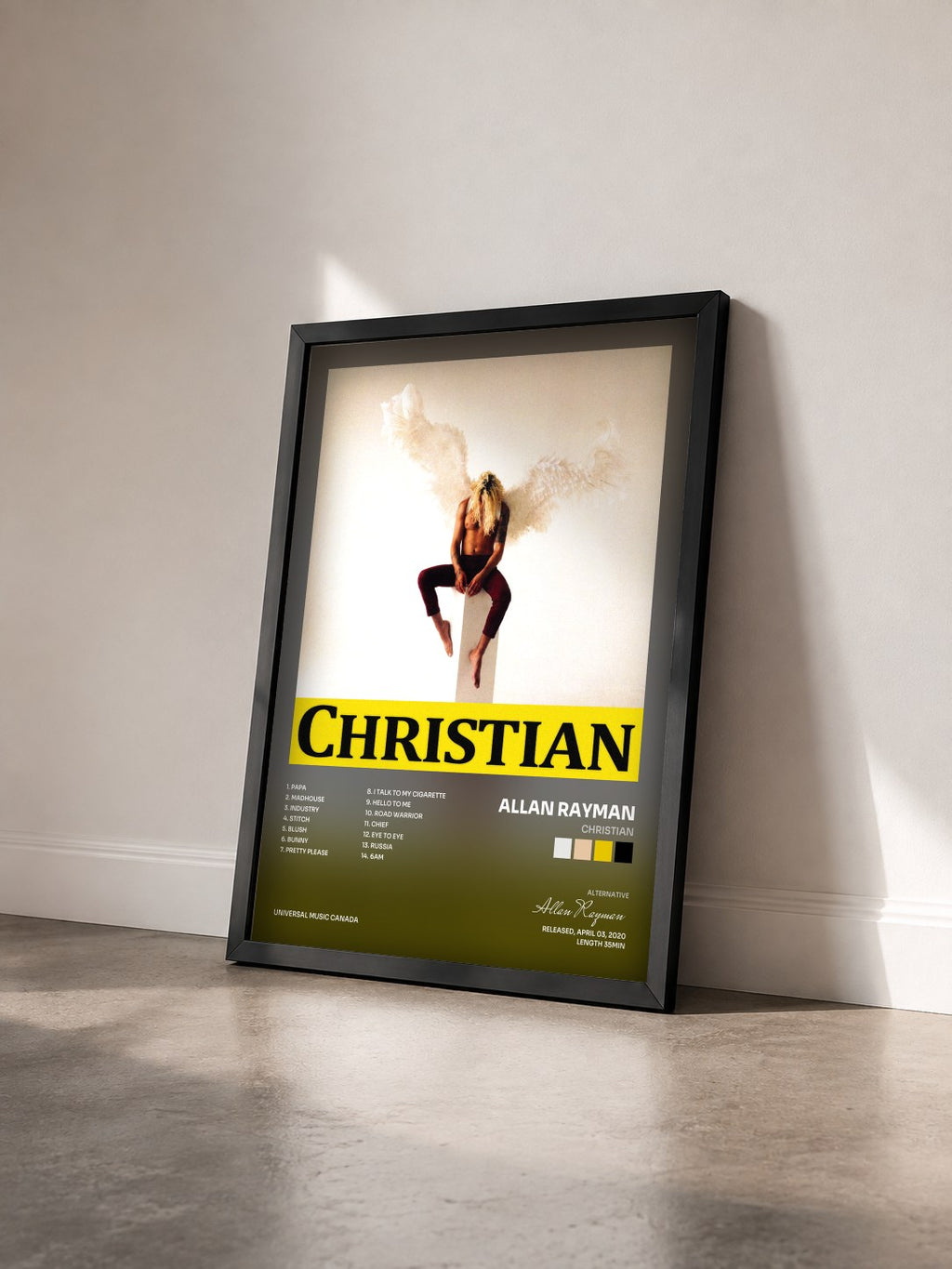 #noir Tableau de l'album Christian de Allan Rayman vu de trois quarts, cadre noir