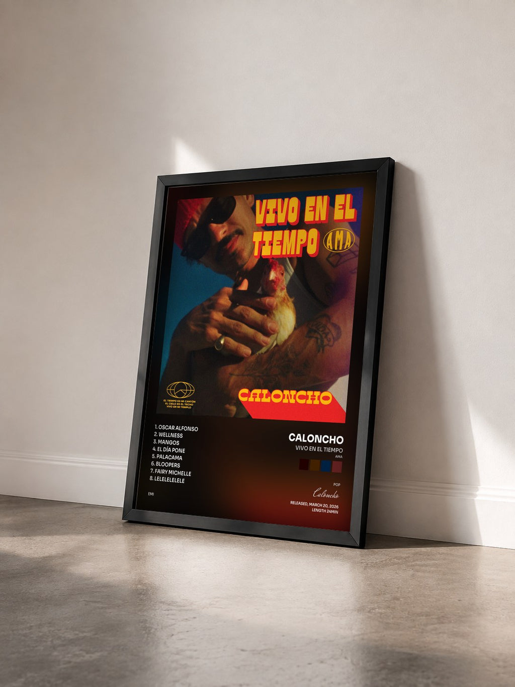 #noir Tableau de l'album Vivo En El Tiempo (ama) de Caloncho vu de trois quarts, cadre noir