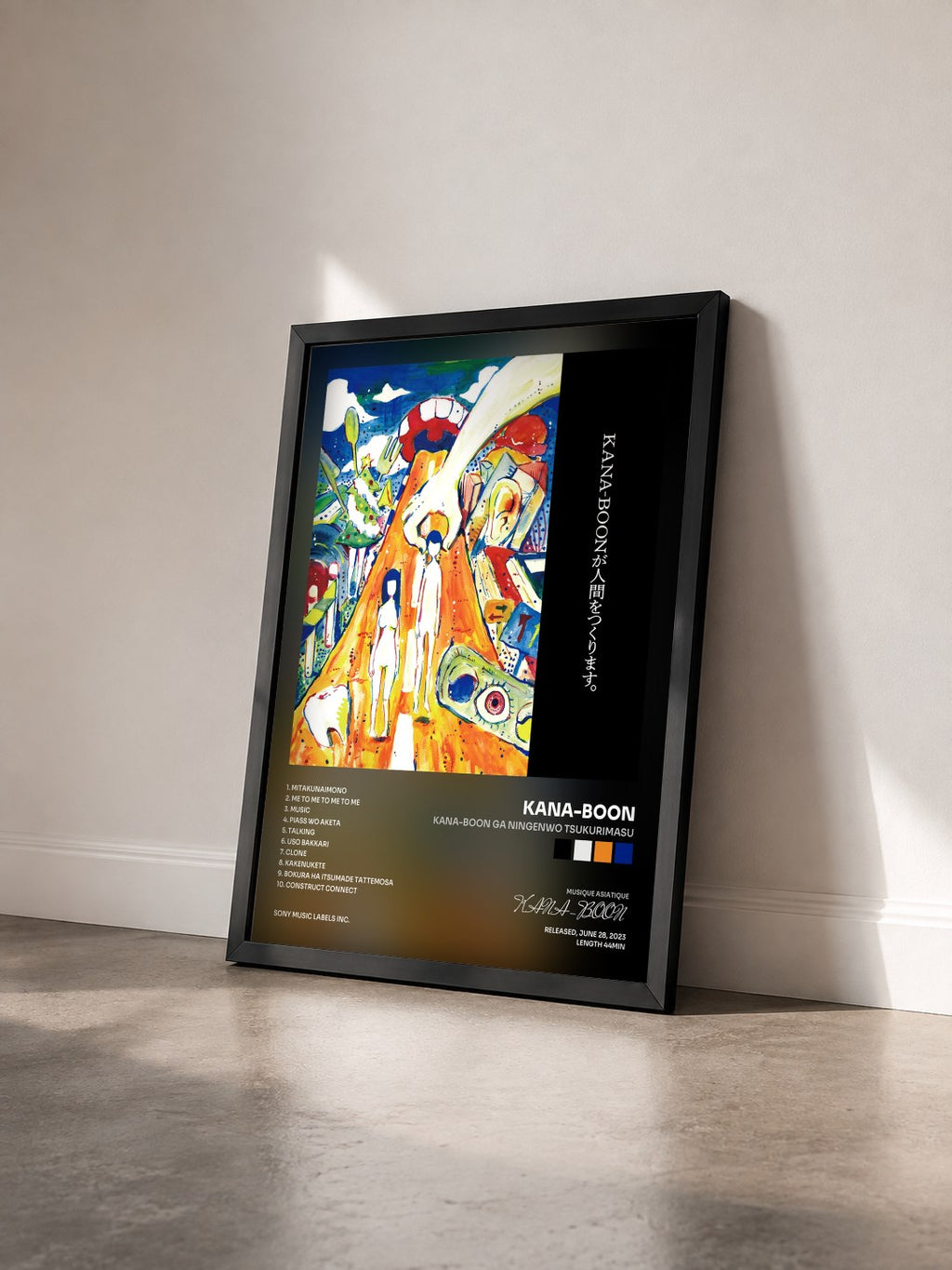 #noir Tableau de l'album KANA-BOON GA NINGENWO TSUKURIMASU de KANA-BOON vu de trois quarts, cadre noir