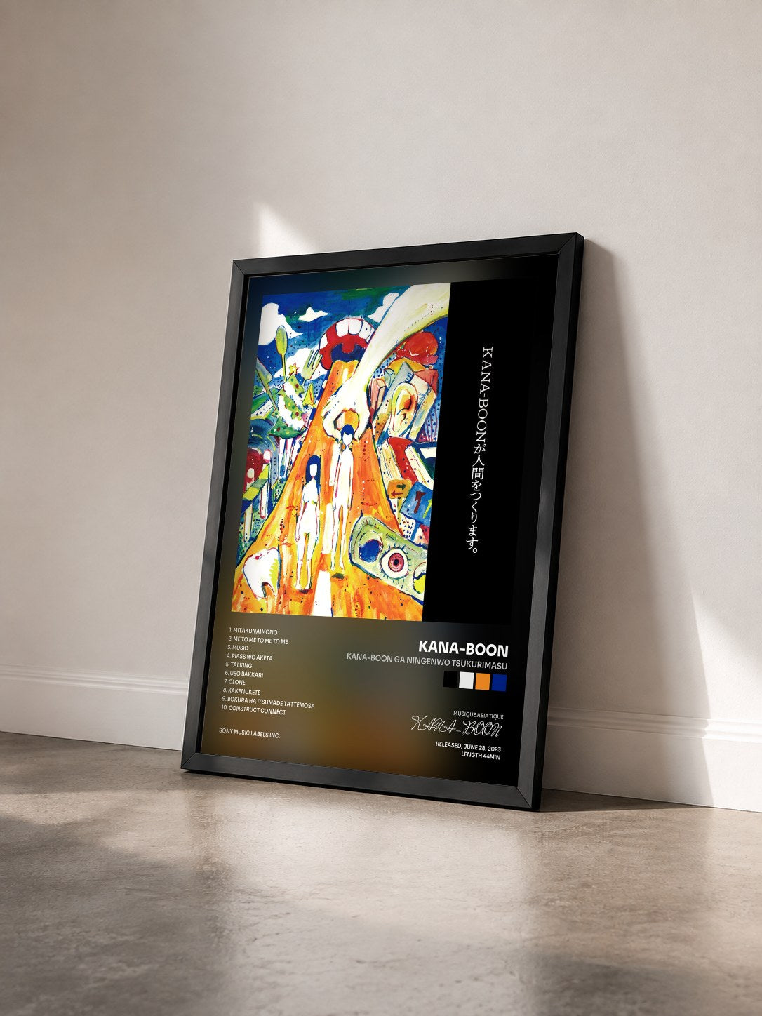 #noir Tableau de l'album KANA-BOON GA NINGENWO TSUKURIMASU de KANA-BOON vu de trois quarts, cadre noir