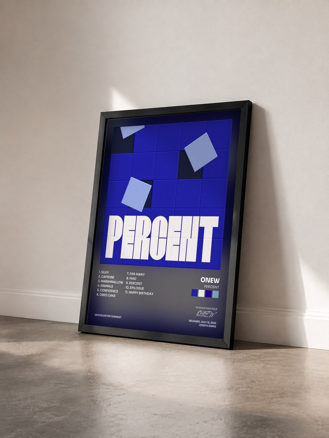 #noir Tableau de l'album PERCENT de ONEW vu de trois quarts, cadre noir