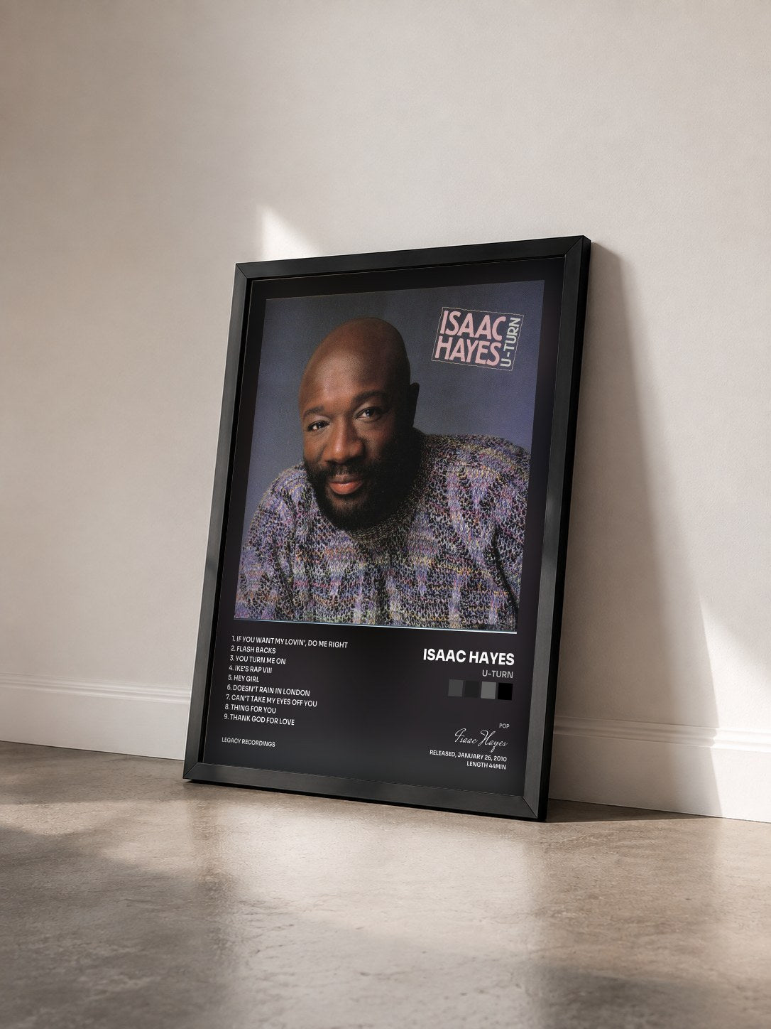 #noir Tableau de l'album U-Turn de Isaac Hayes vu de trois quarts, cadre noir
