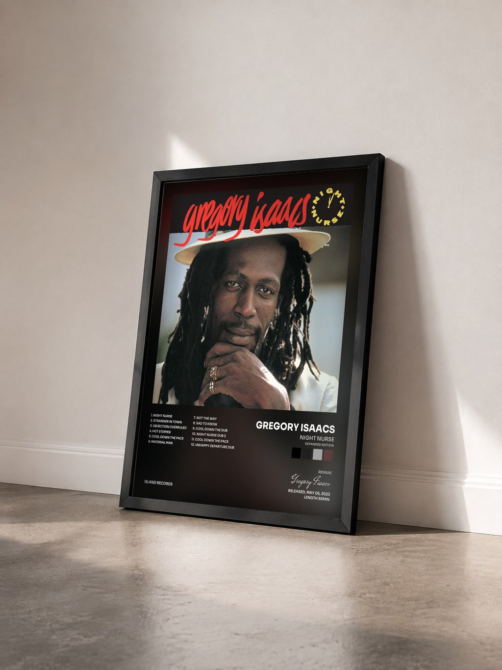 #noir Tableau de l'album Night Nurse (Expanded Edition) de Gregory Isaacs vu de trois quarts, cadre noir