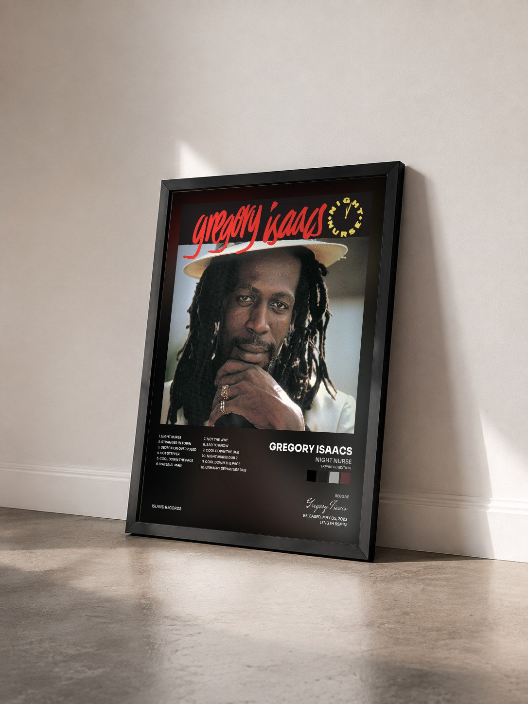 #noir Tableau de l'album Night Nurse (Expanded Edition) de Gregory Isaacs vu de trois quarts, cadre noir
