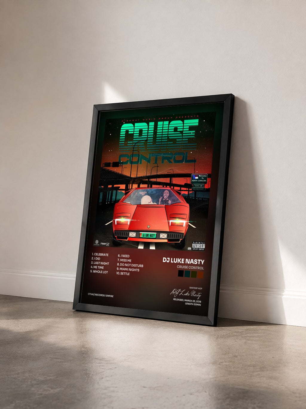 #noir Tableau de l'album Cruise Control de DJ Luke Nasty vu de trois quarts, cadre noir