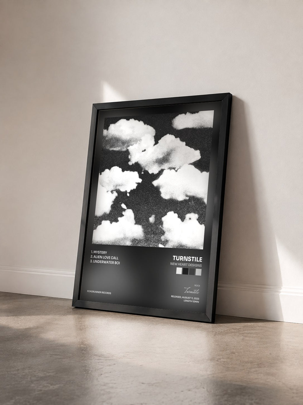 #noir Tableau de l'album New Heart Designs de Turnstile vu de trois quarts, cadre noir