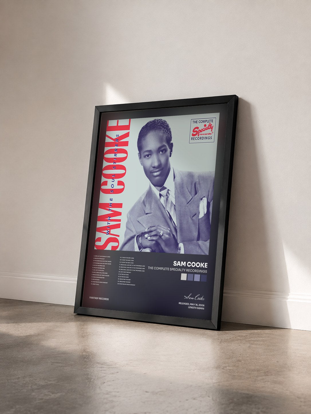 #noir Tableau de l'album The Complete Specialty Recordings de Sam Cooke vu de trois quarts, cadre noir