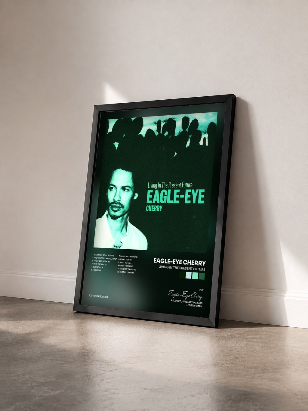 #noir Tableau de l'album Living In The Present Future de Eagle-Eye Cherry vu de trois quarts, cadre noir