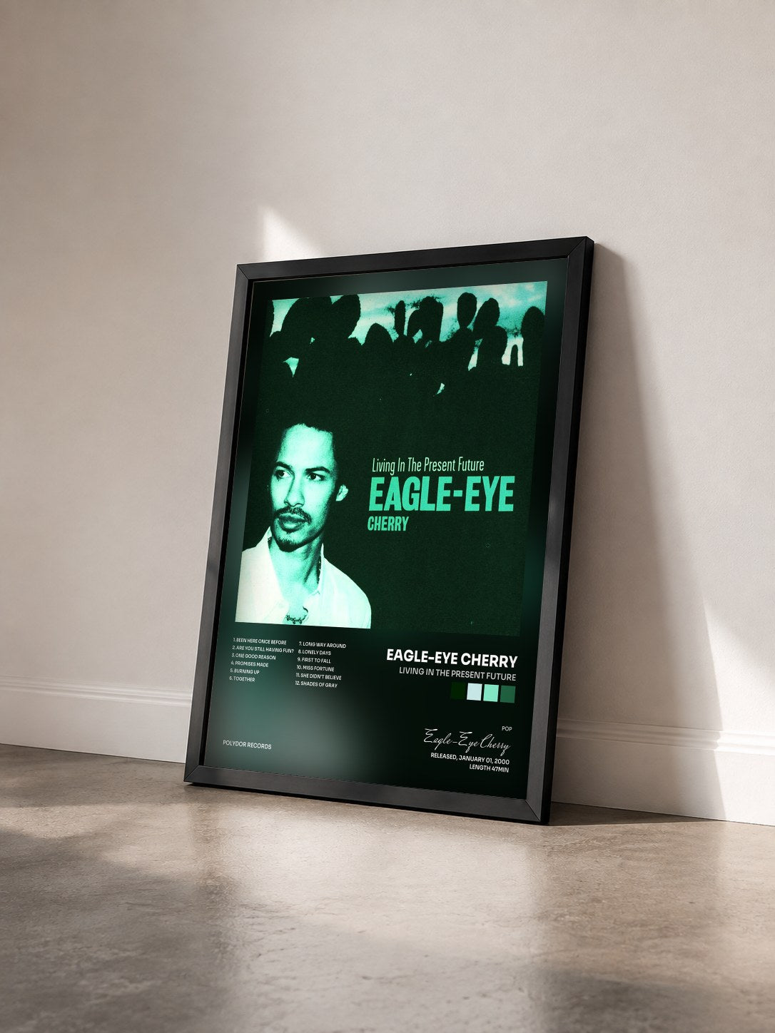 #noir Tableau de l'album Living In The Present Future de Eagle-Eye Cherry vu de trois quarts, cadre noir