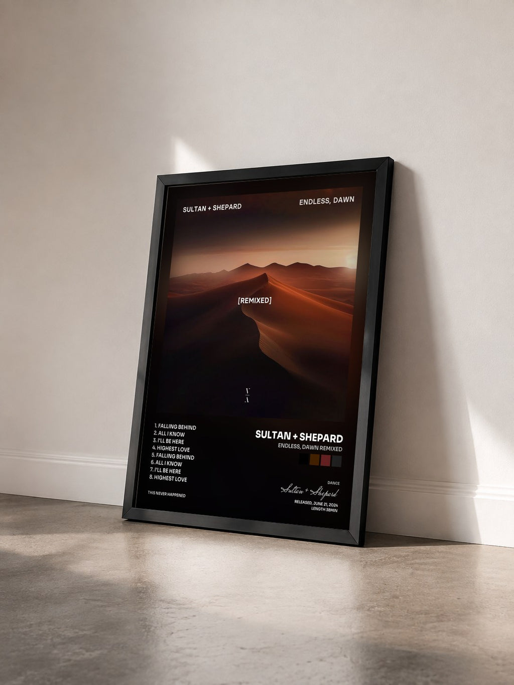 #noir Tableau de l'album Endless, Dawn Remixed de Sultan + Shepard vu de trois quarts, cadre noir