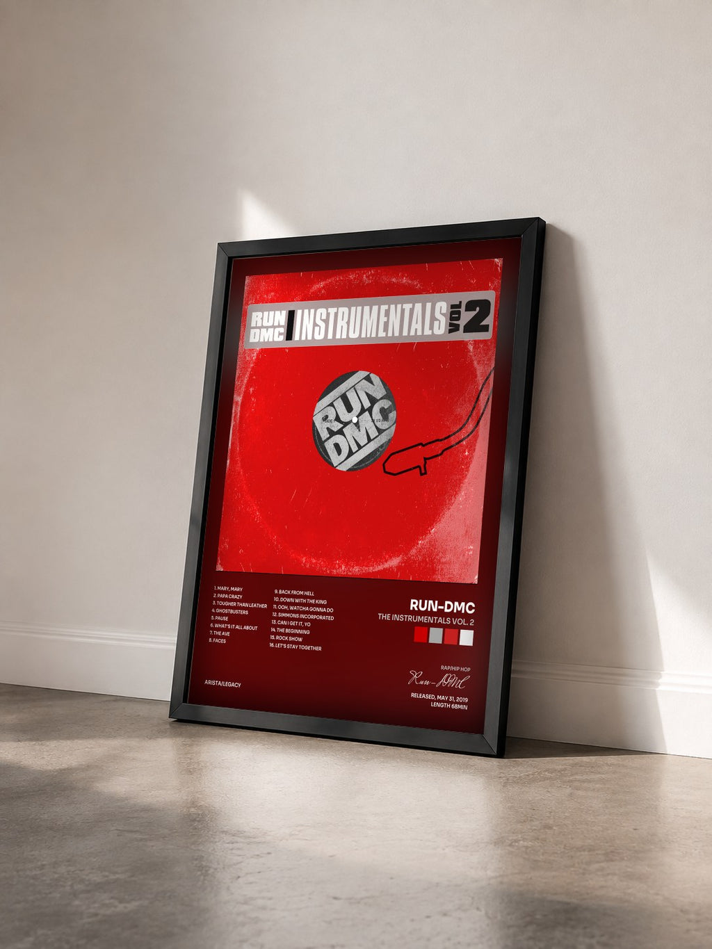 #noir Tableau de l'album The Instrumentals Vol. 2 de Run-DMC vu de trois quarts, cadre noir
