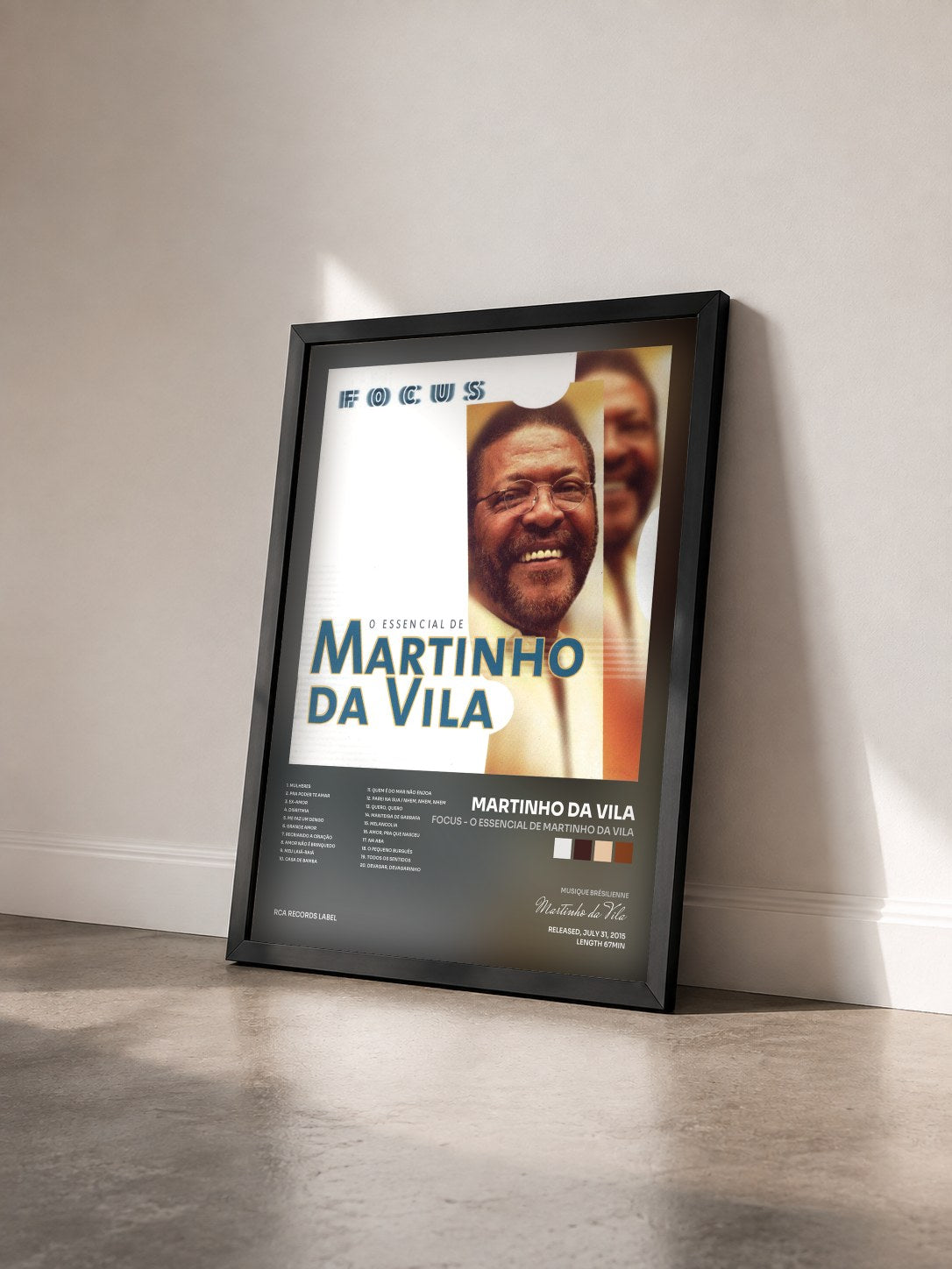 #noir Tableau de l'album Focus - O Essencial de Martinho Da Vila de Martinho da Vila vu de trois quarts, cadre noir