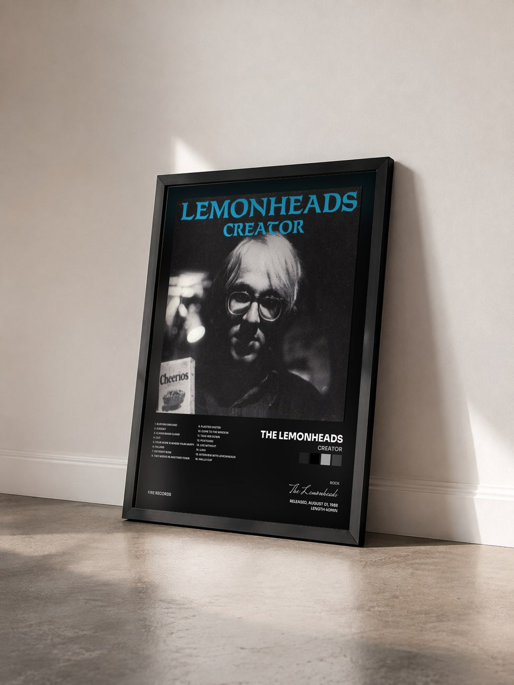 #noir Tableau de l'album Creator de The Lemonheads vu de trois quarts, cadre noir