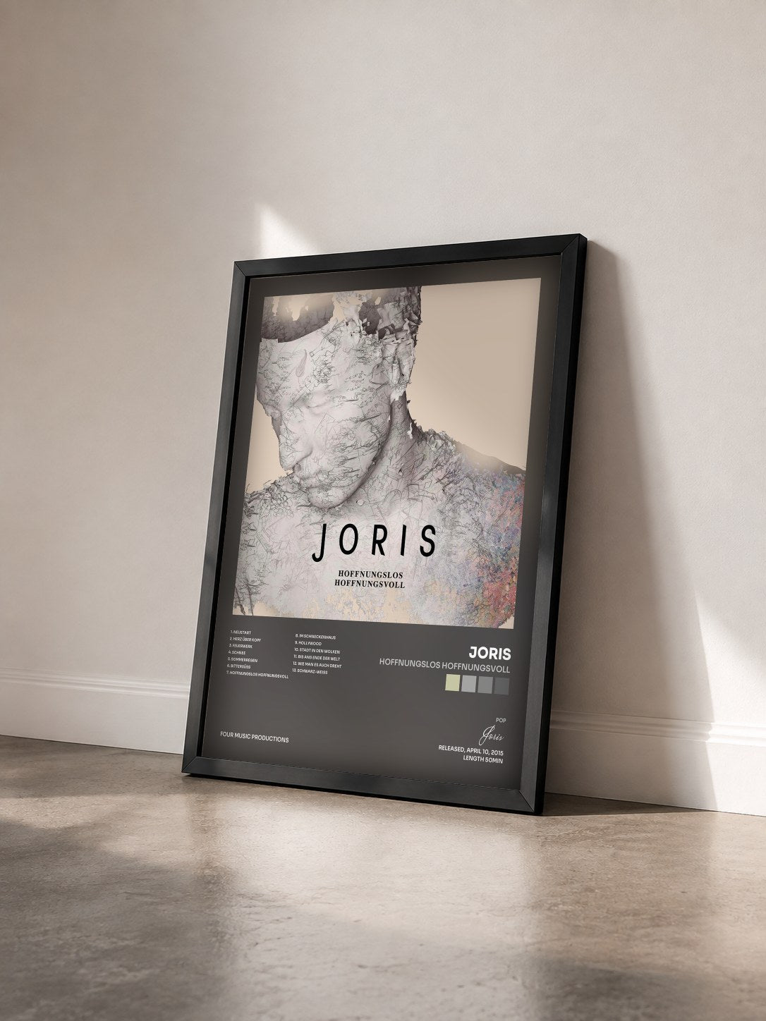 #noir Tableau de l'album Hoffnungslos Hoffnungsvoll de Joris vu de trois quarts, cadre noir