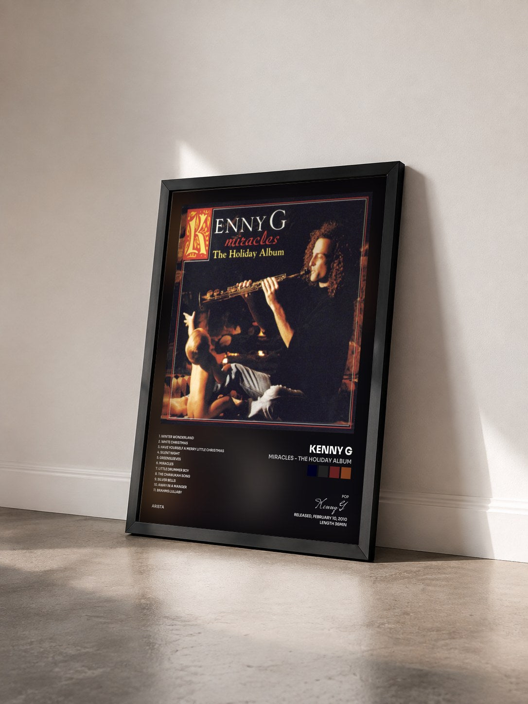 #noir Tableau de l'album Miracles - The Holiday Album de Kenny G vu de trois quarts, cadre noir