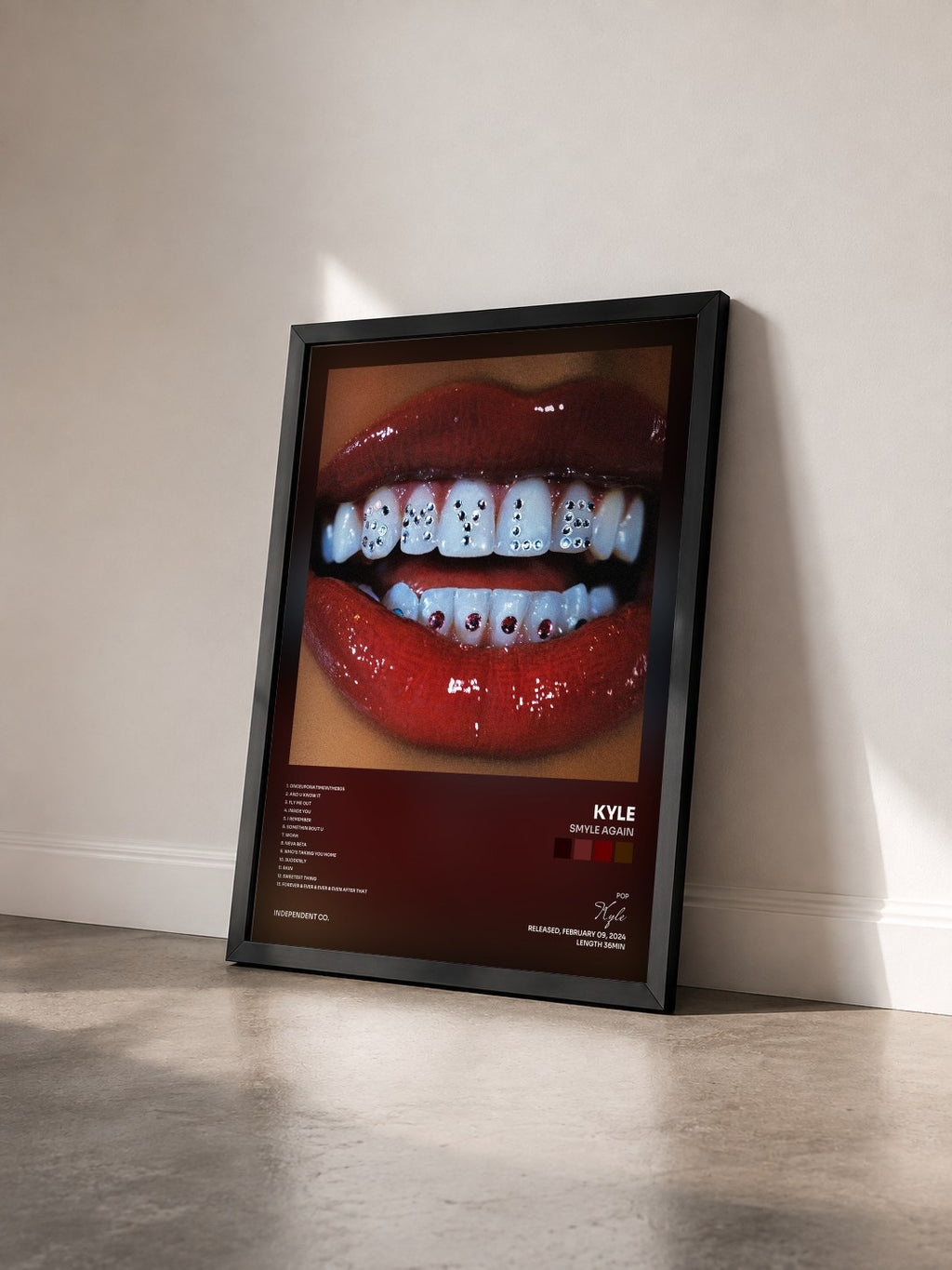 #noir Tableau de l'album SMYLE AGAIN de Kyle vu de trois quarts, cadre noir
