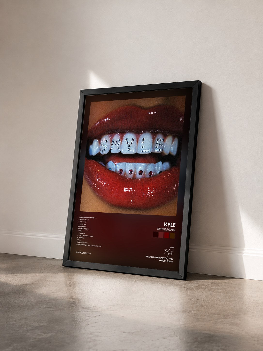 #noir Tableau de l'album SMYLE AGAIN de Kyle vu de trois quarts, cadre noir