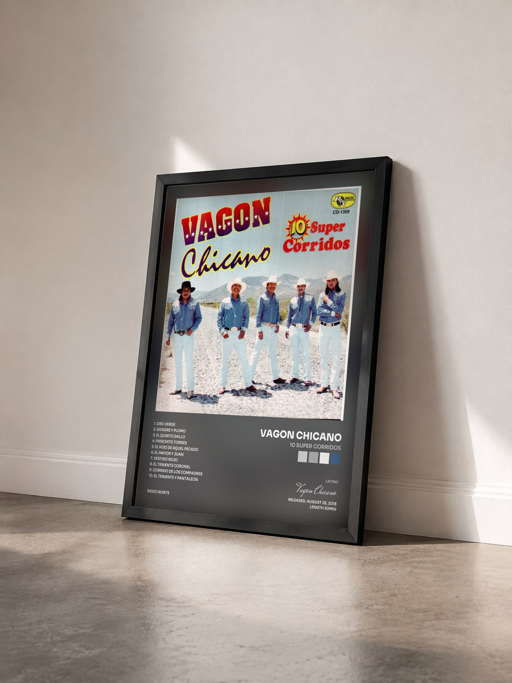 #noir Tableau de l'album 10 Super Corridos de Vagon Chicano vu de trois quarts, cadre noir