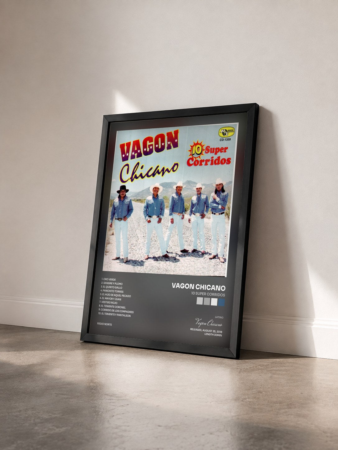 #noir Tableau de l'album 10 Super Corridos de Vagon Chicano vu de trois quarts, cadre noir