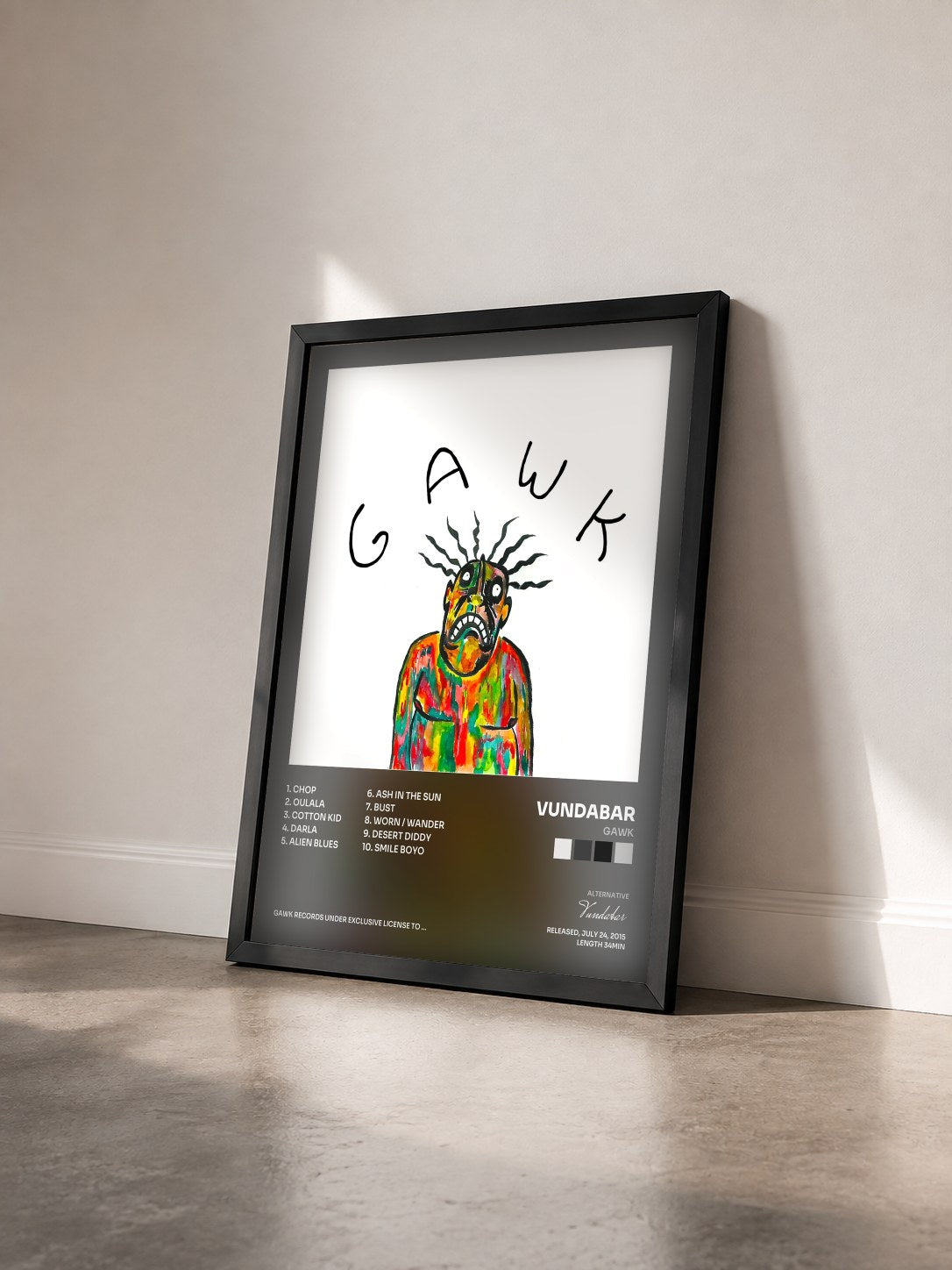 #noir Tableau de l'album Gawk de Vundabar vu de trois quarts, cadre noir