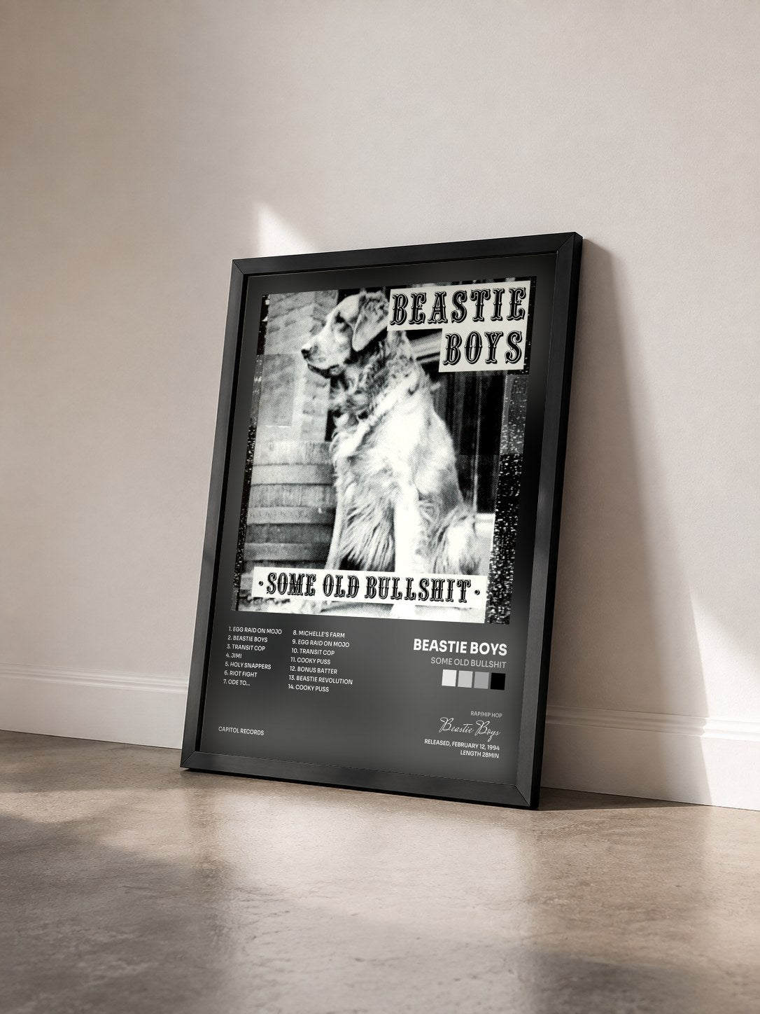#noir Tableau de l'album Some Old Bullshit de Beastie Boys vu de trois quarts, cadre noir