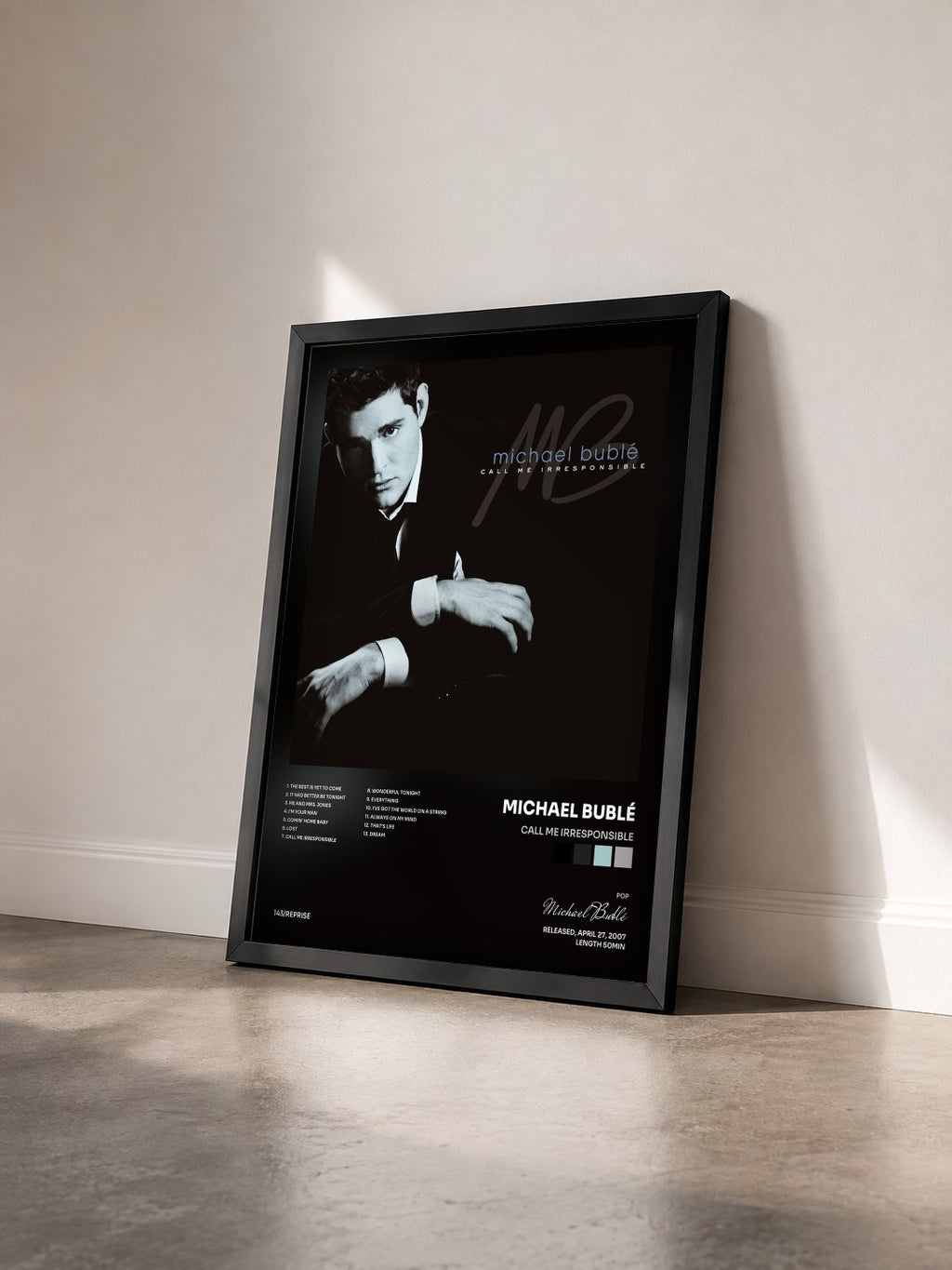 #noir Tableau de l'album Call Me Irresponsible de Michael Bublé vu de trois quarts, cadre noir