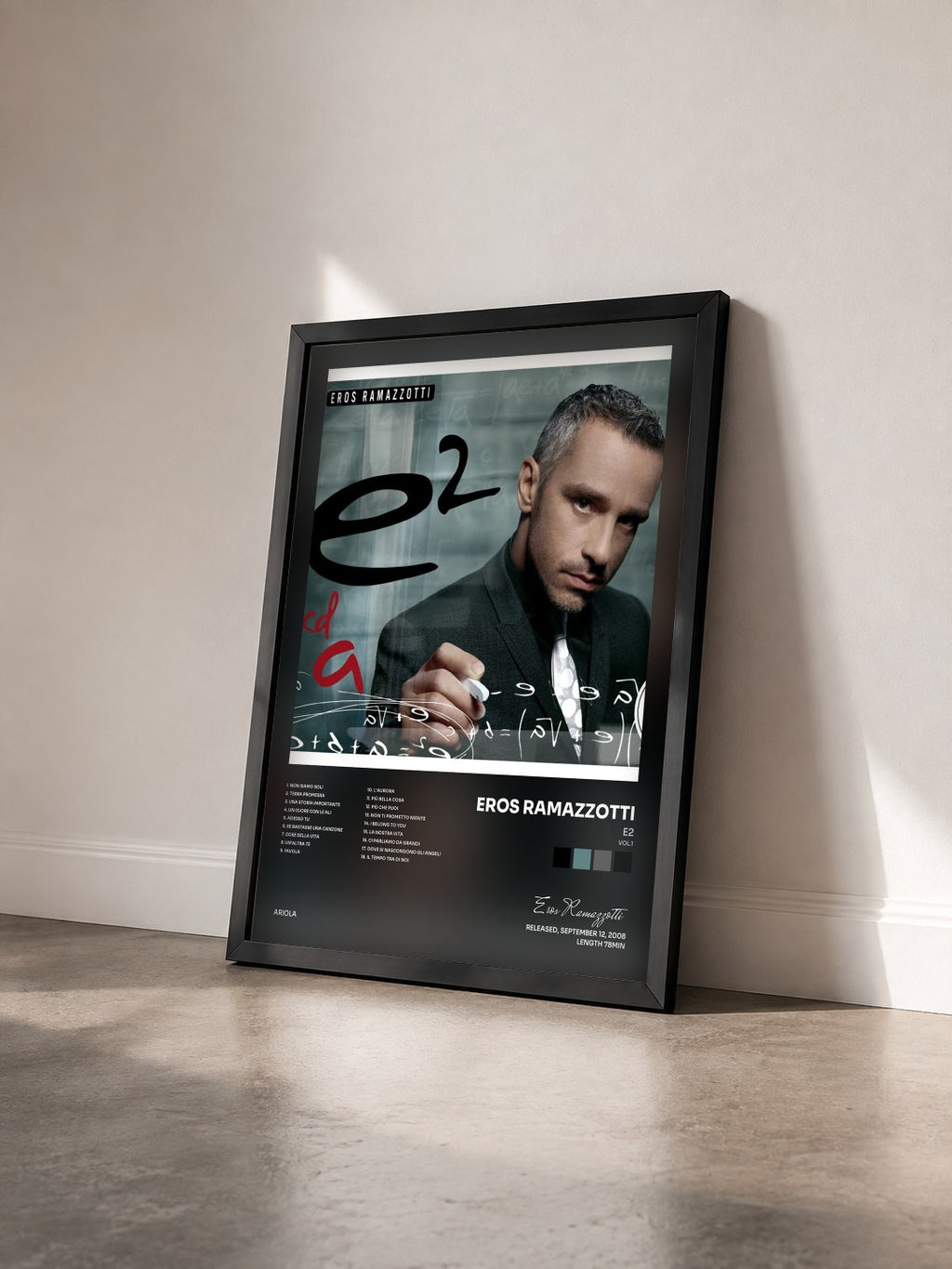 #noir Tableau de l'album e2 (vol.1) de Eros Ramazzotti vu de trois quarts, cadre noir