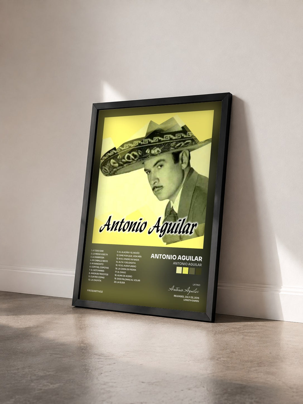 #noir Tableau de l'album Antonio Aguilar de Antonio Aguilar vu de trois quarts, cadre noir