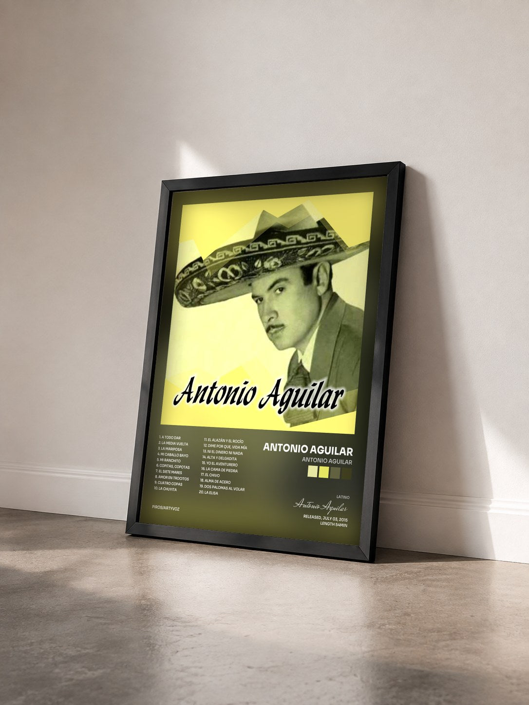 #noir Tableau de l'album Antonio Aguilar de Antonio Aguilar vu de trois quarts, cadre noir