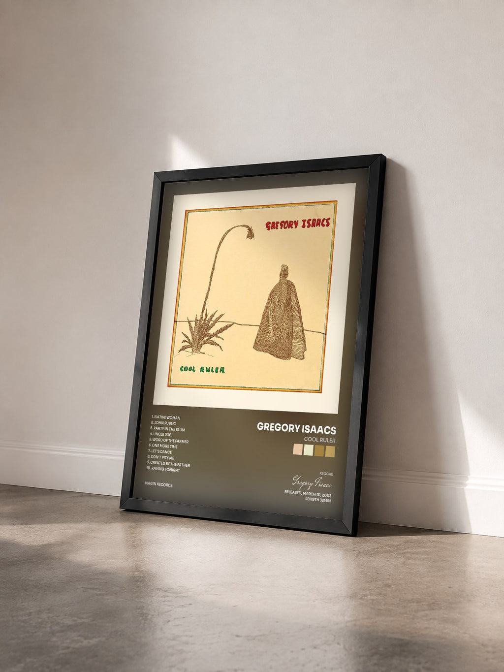 #noir Tableau de l'album Cool Ruler de Gregory Isaacs vu de trois quarts, cadre noir