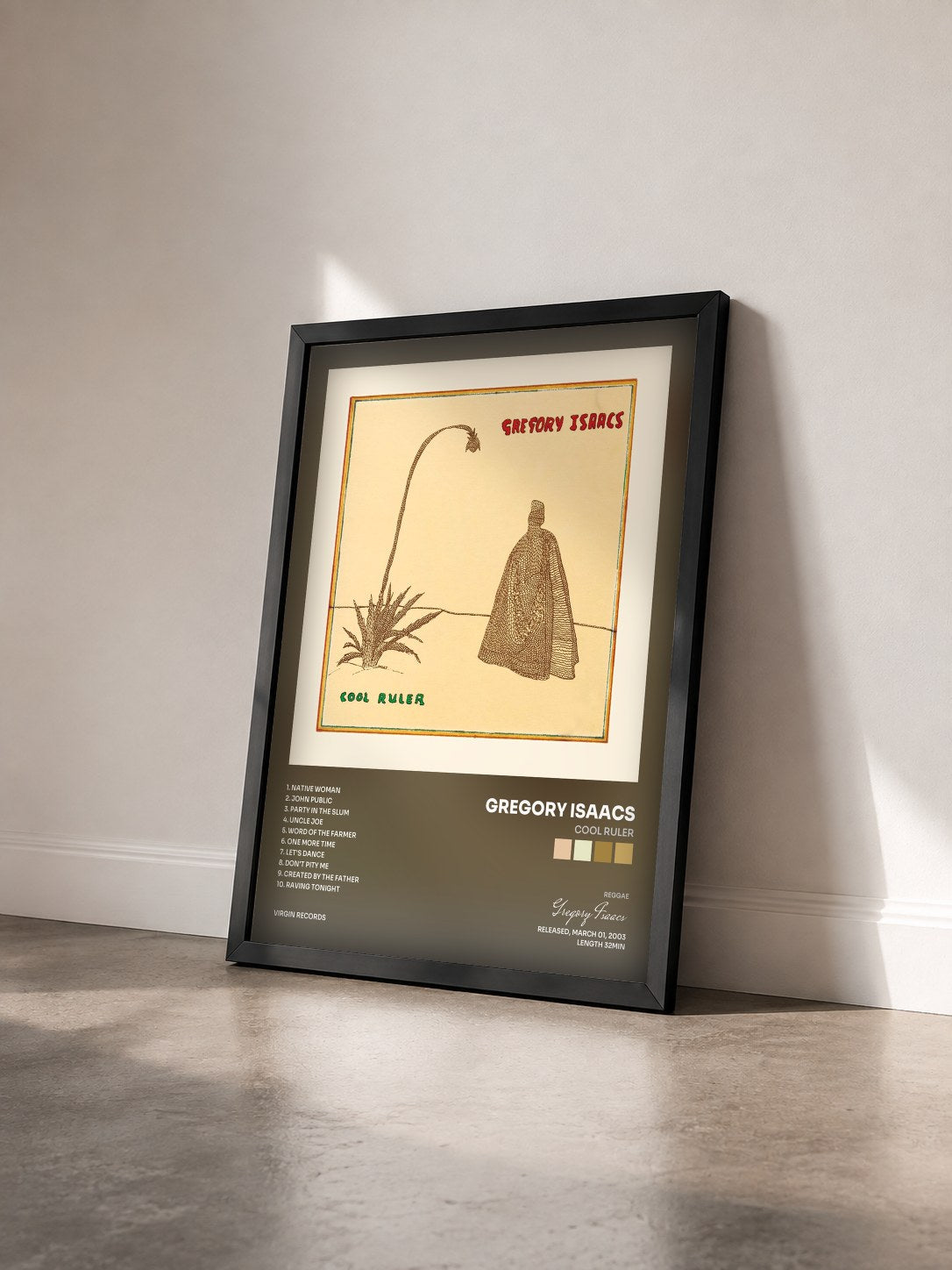 #noir Tableau de l'album Cool Ruler de Gregory Isaacs vu de trois quarts, cadre noir