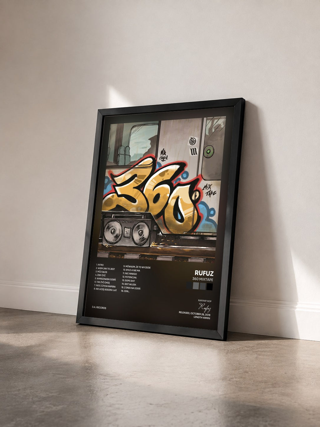 #noir Tableau de l'album 360 Mixtape de Rufuz vu de trois quarts, cadre noir