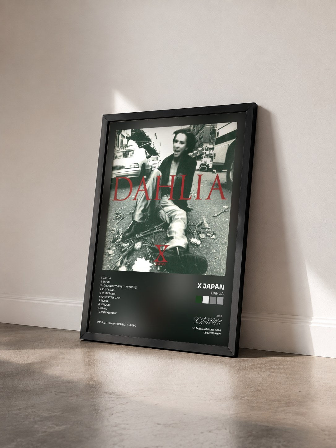 #noir Tableau de l'album DAHLIA de X JAPAN vu de trois quarts, cadre noir