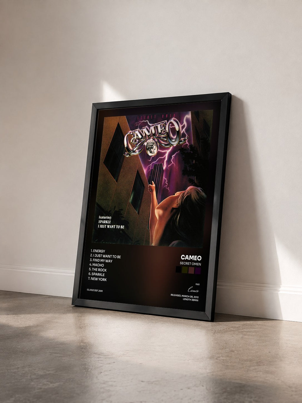 #noir Tableau de l'album Secret Omen de Cameo vu de trois quarts, cadre noir