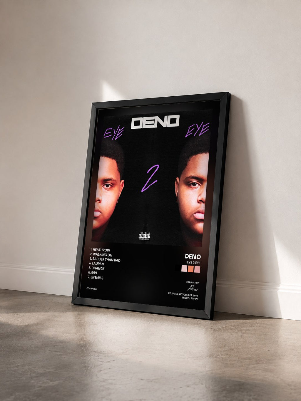 #noir Tableau de l'album Eye 2 Eye de Deno vu de trois quarts, cadre noir