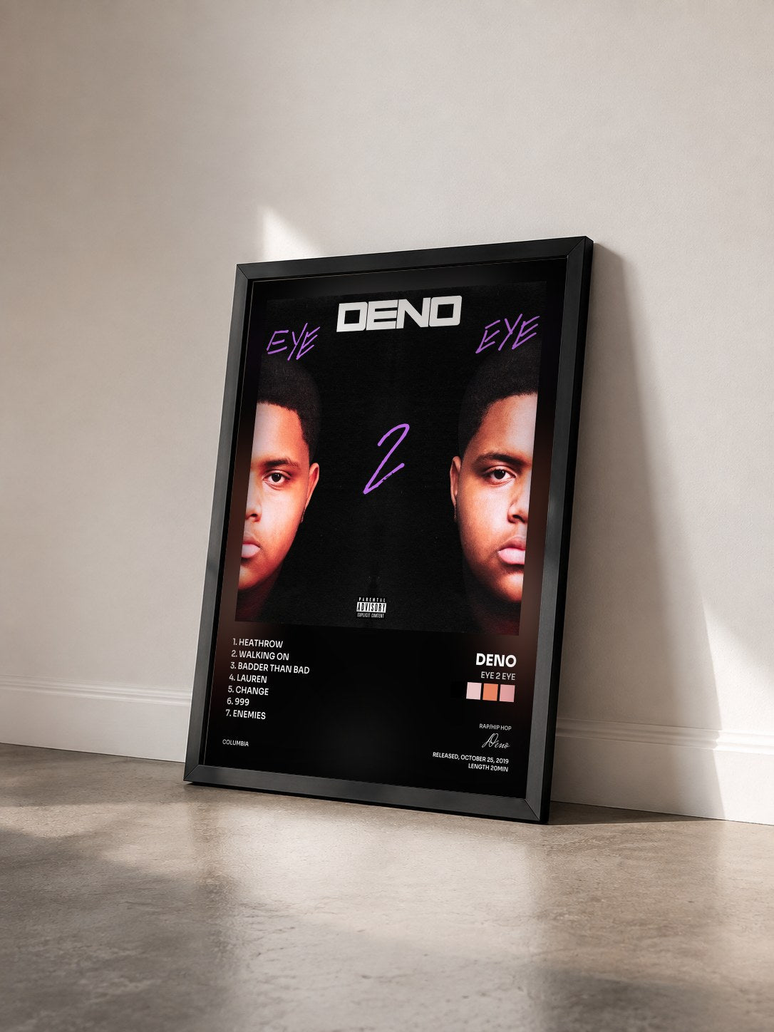 #noir Tableau de l'album Eye 2 Eye de Deno vu de trois quarts, cadre noir