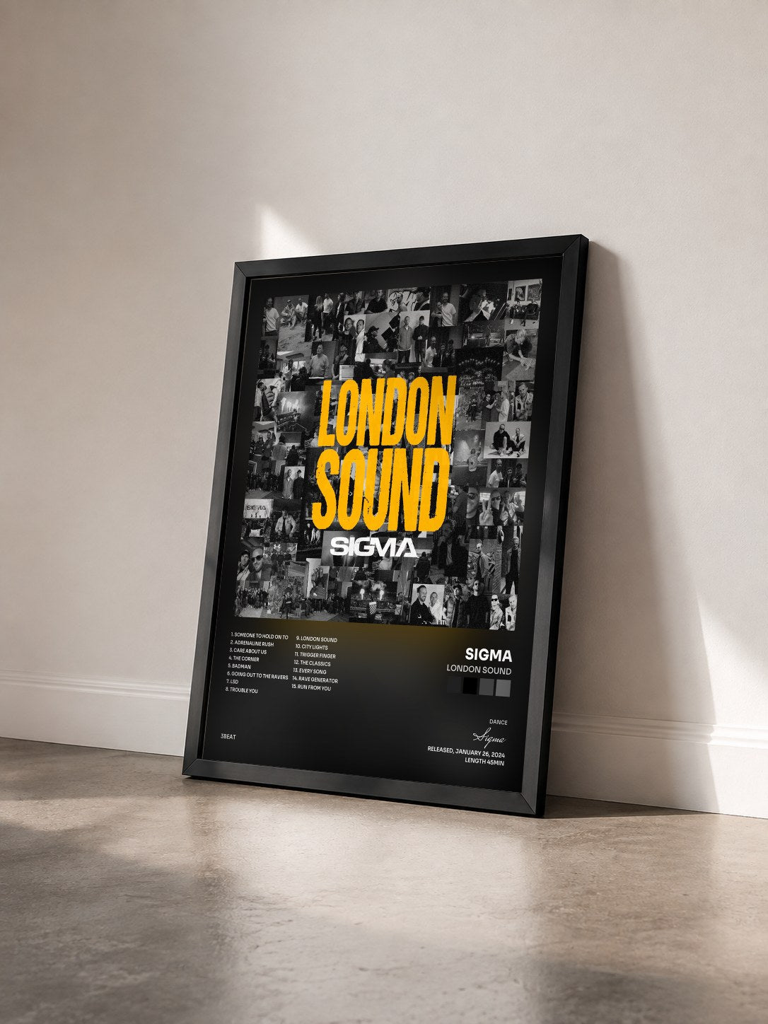 #noir Tableau de l'album London Sound de Sigma vu de trois quarts, cadre noir