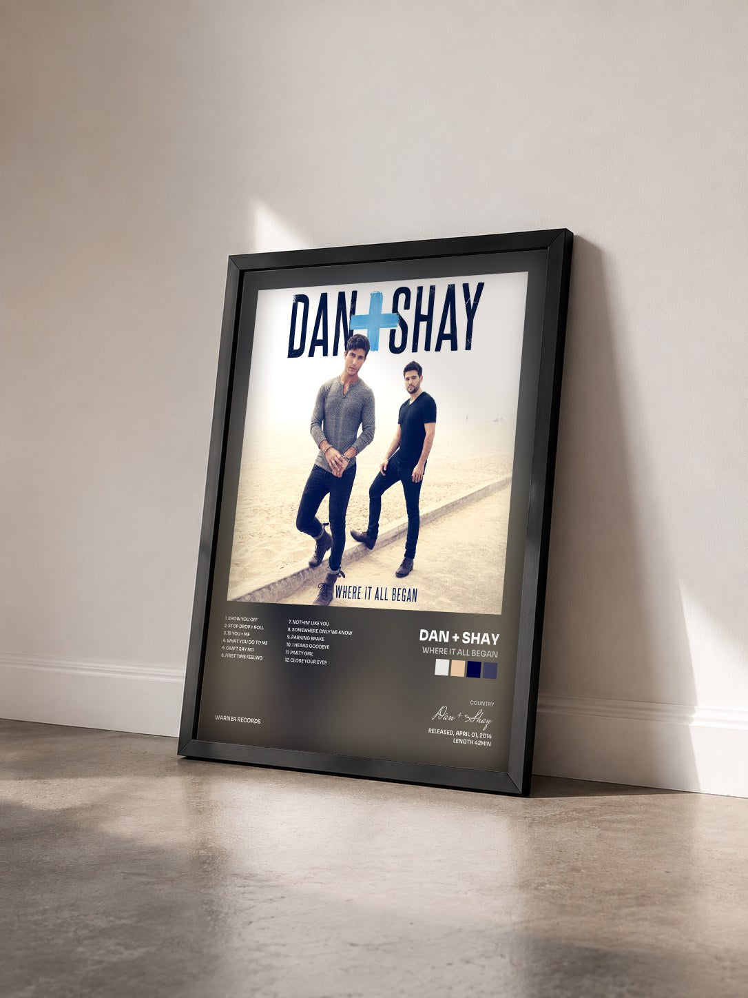 #noir Tableau de l'album Where It All Began de Dan + Shay vu de trois quarts, cadre noir
