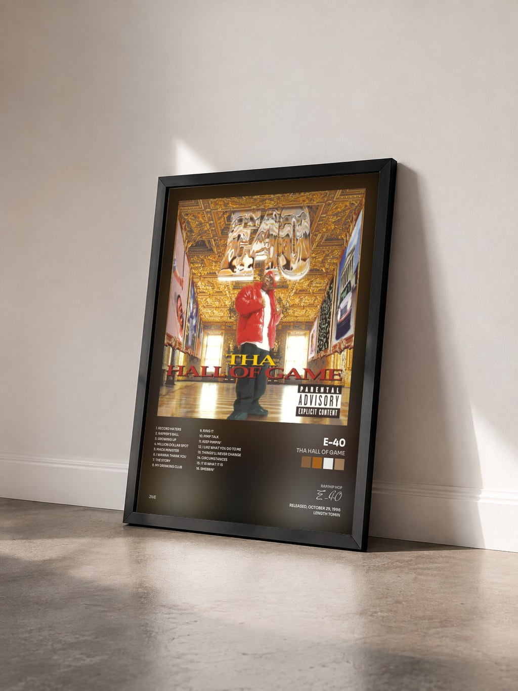 #noir Tableau de l'album Tha Hall Of Game de E-40 vu de trois quarts, cadre noir