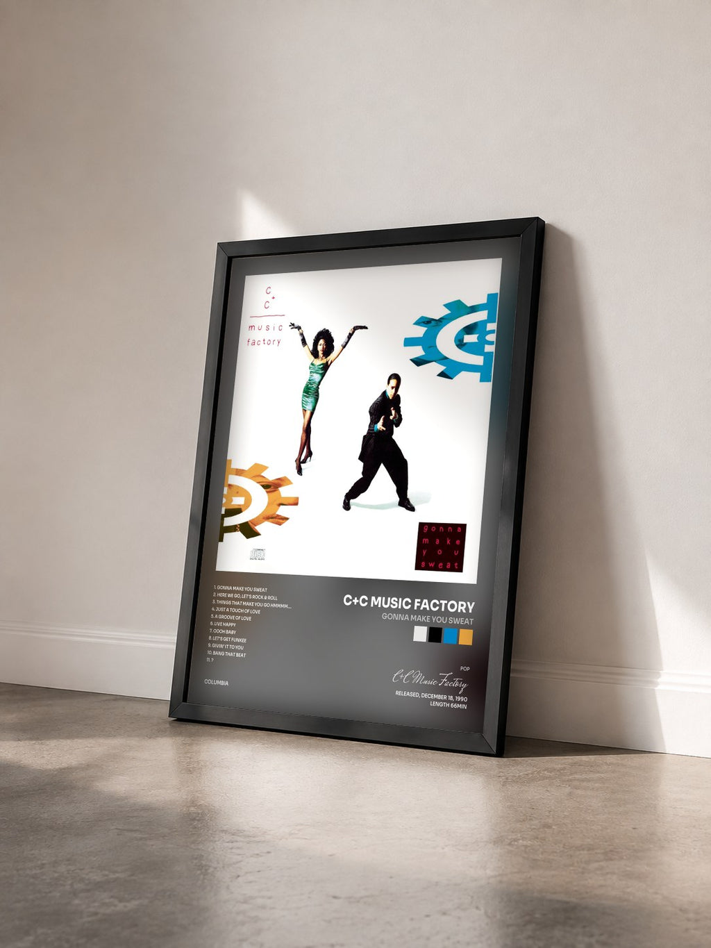#noir Tableau de l'album Gonna Make You Sweat de C+C Music Factory vu de trois quarts, cadre noir