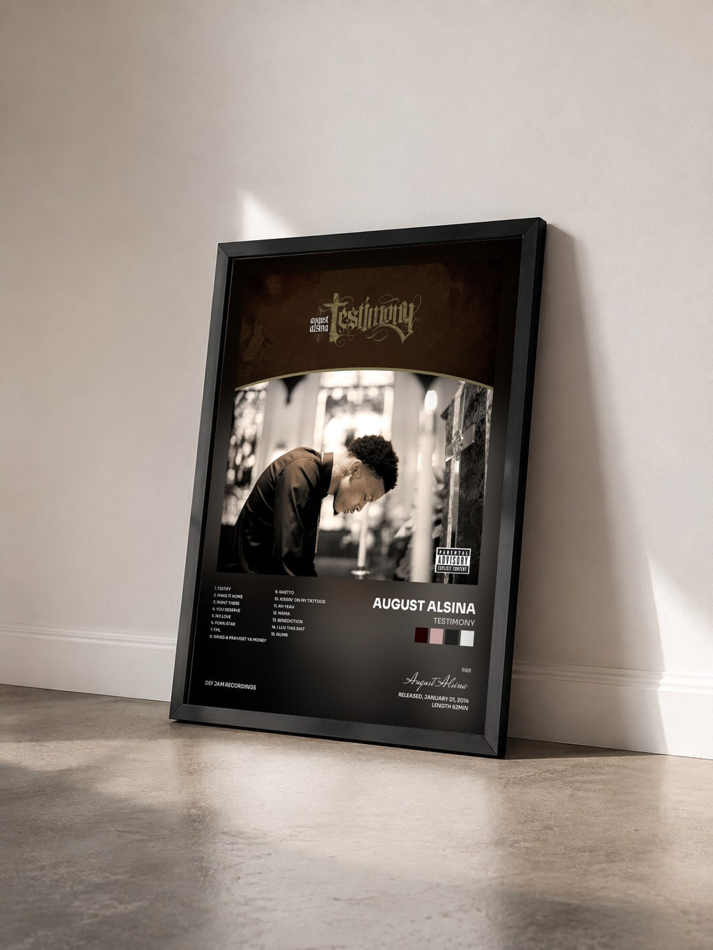 #noir Tableau de l'album Testimony de August Alsina vu de trois quarts, cadre noir