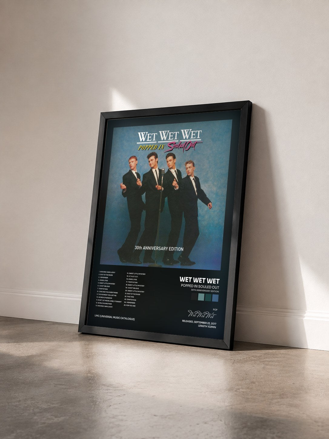 #noir Tableau de l'album Popped In Souled Out (30th Anniversary Edition) de Wet Wet Wet vu de trois quarts, cadre noir