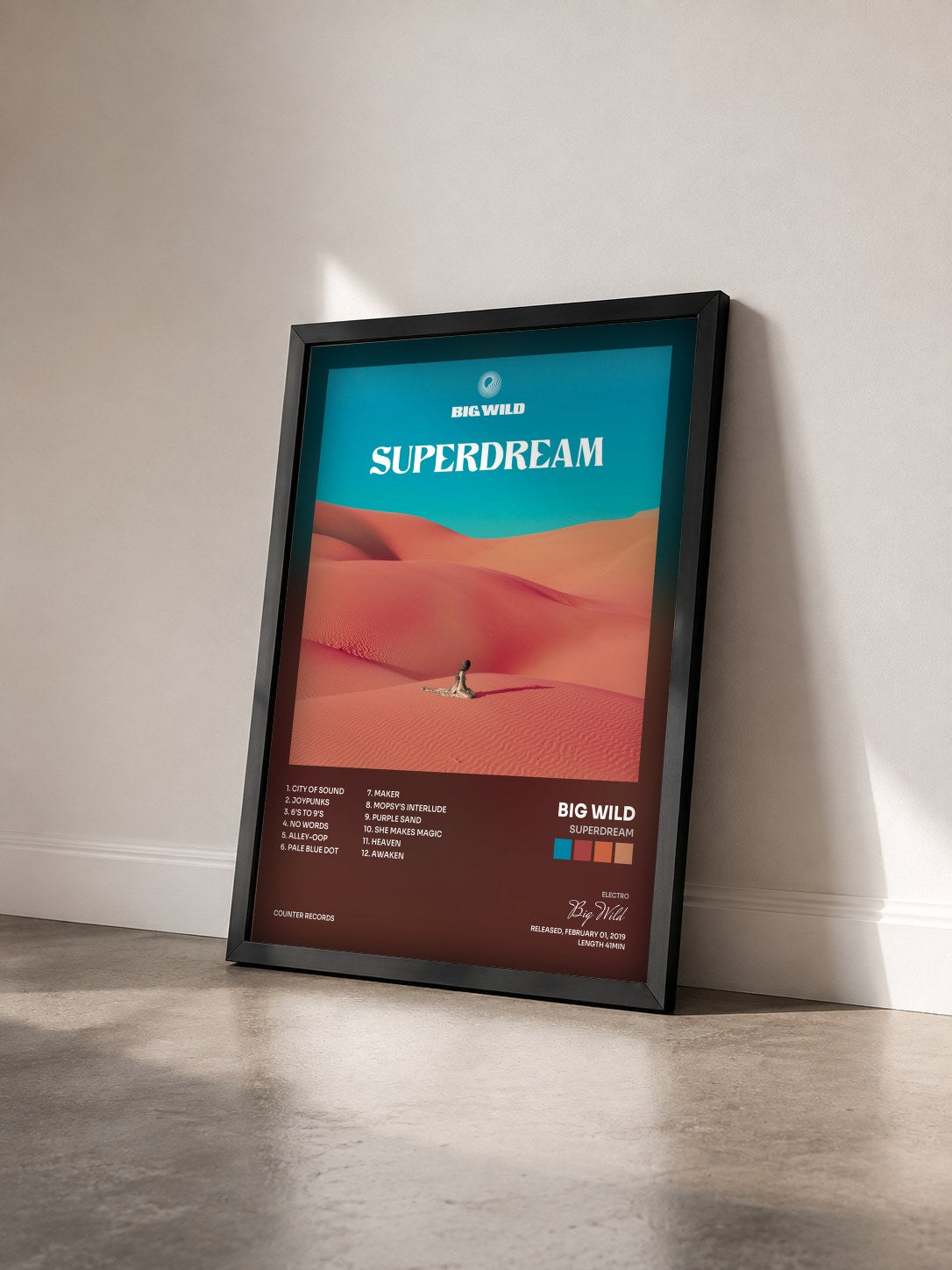 #noir Tableau de l'album Superdream de Big Wild vu de trois quarts, cadre noir