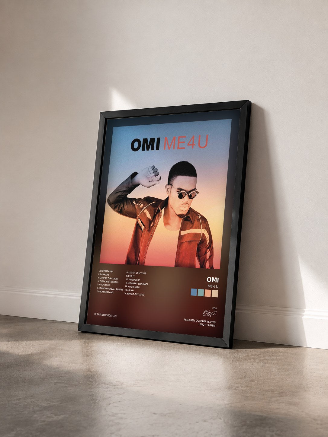 #noir Tableau de l'album Me 4 U de OMI vu de trois quarts, cadre noir