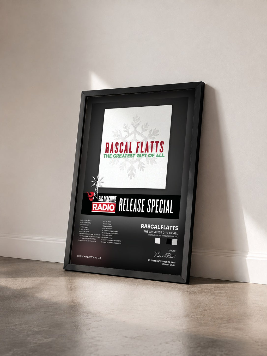 #noir Tableau de l'album The Greatest Gift Of All (Big Machine Radio Release Special) de Rascal Flatts vu de trois quarts, cadre noir
