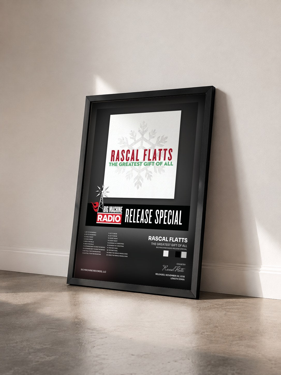 #noir Tableau de l'album The Greatest Gift Of All (Big Machine Radio Release Special) de Rascal Flatts vu de trois quarts, cadre noir